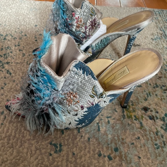 🩵 VERY RARE 🩵 ANDREA MONDIN Antoinette Floral Plums Fishnet Mules Shades Blue - Picture 3 of 10